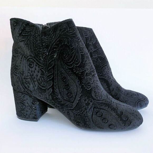 Zigi Soho Black Paisley Velvet Booties Womens Sz 8.5 Nydia Embossed Ankle Boots - Picture 10 of 10